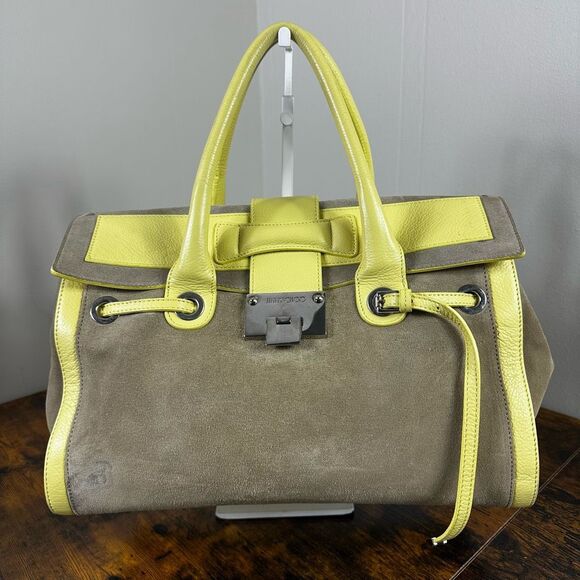 Jimmy Choo Rosalie Satchel 2-Way Bag Suede Leather Beige Yellow - Picture 1 of 16